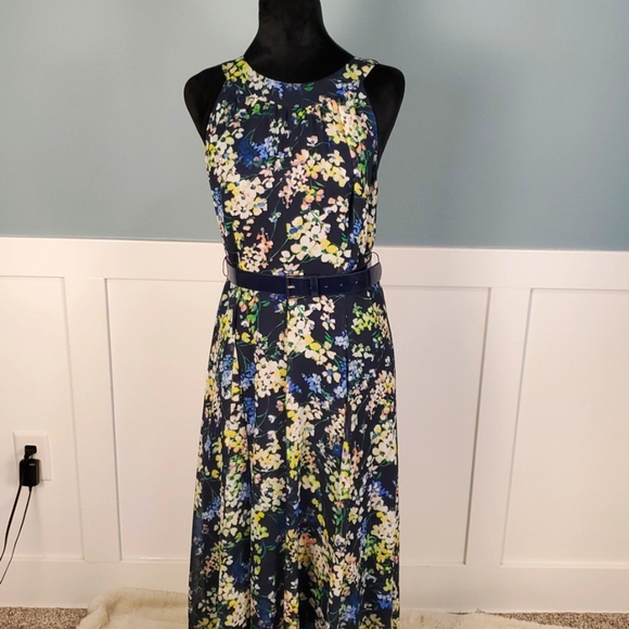 Tommy Hilfiger Navy Blue Floral Halter Dress With Belt 6 - Picture 3 of 13